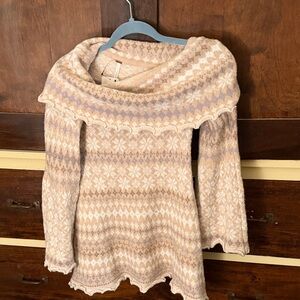 Free People Beige and Lavender Knit Sweater